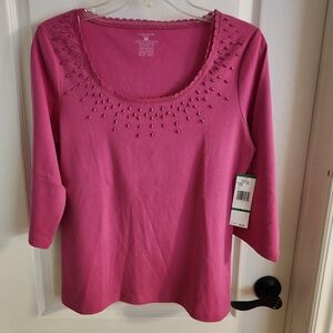 New Jones New York Sport Fuchsia Embellished 3/4 Sleeve Tee